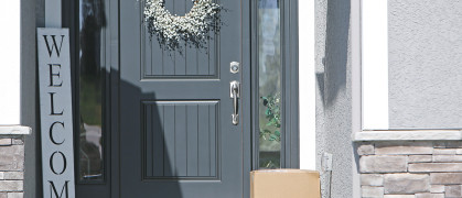 front door with holiday decor